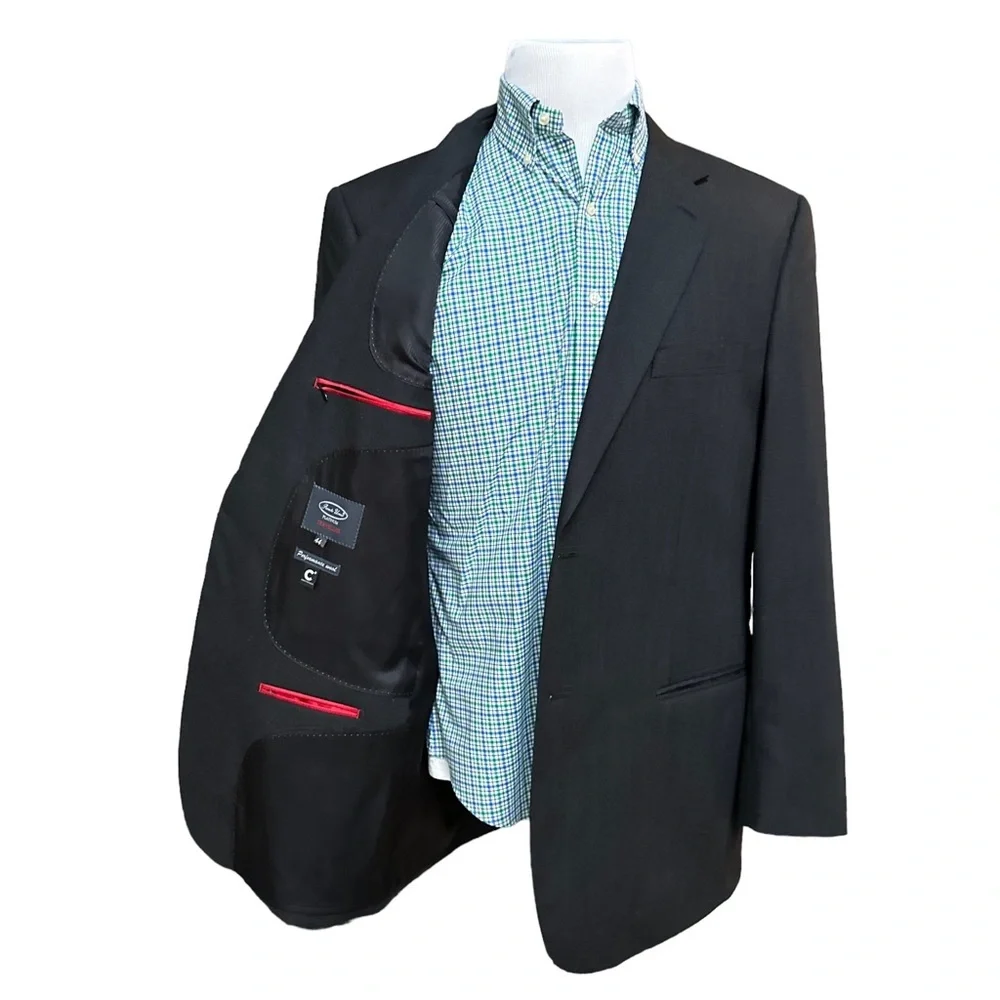 Pronto Uomo Mens Platinum Travel Two Button Performance Wool Blazer Jacket 44L‎